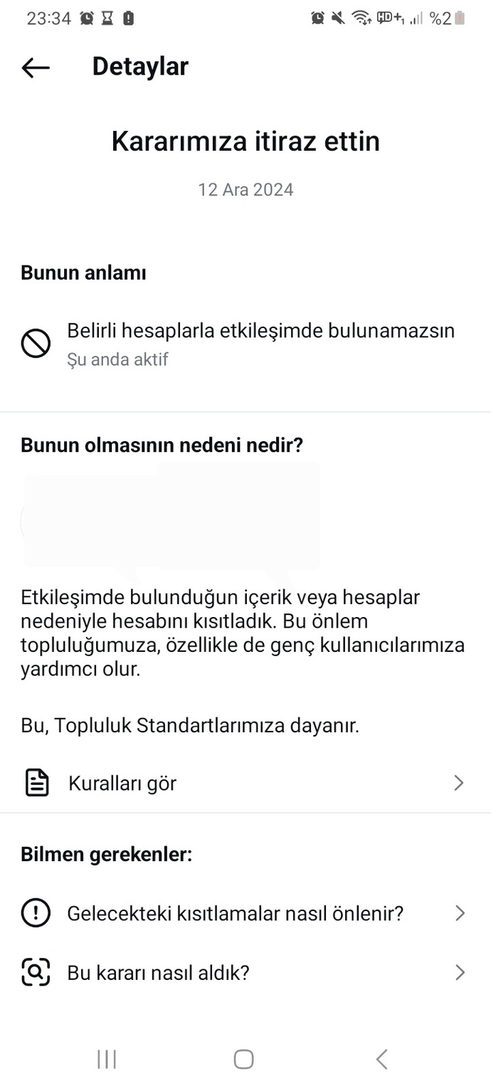 İnstagram da 30 gündür geçmek bilmeyen Belirli hesaplarla etkileşim kısıtlaması?