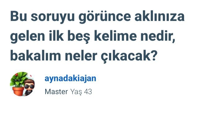 Bu soruyu görünce aklınıza gelen ilk beş kelime nedir, bakalım neler çıkacak?