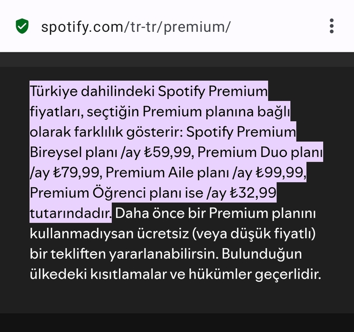 Spotify premium 170 tl olmuş pahalı değil mi?