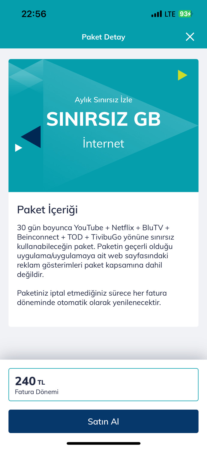 Türktelekom mobil hattan sınırsız gb paket alıp tvden bağlanıp izlenebilirmi?