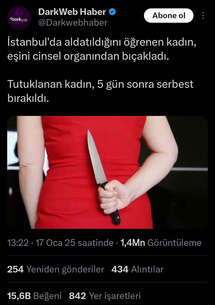 Aldatıldığını öğrenen bir kadın, eşinin organını kesti. Tutuklanan kadın, 5 gün sonra serbest bırakıldı. Doğru bir karar mı?