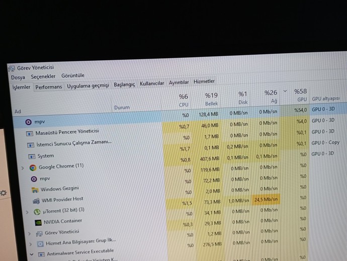 Mpv uygulaması %53 gpu kullanıyor?