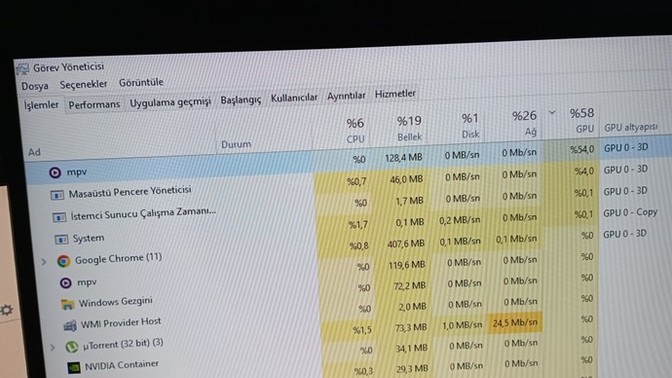 Mpv uygulaması %53 gpu kullanıyor?