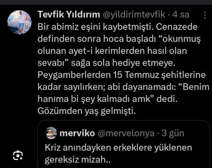 Kriz anında erkeklere yüklenen gereksiz mizaha örneğiniz var mı?