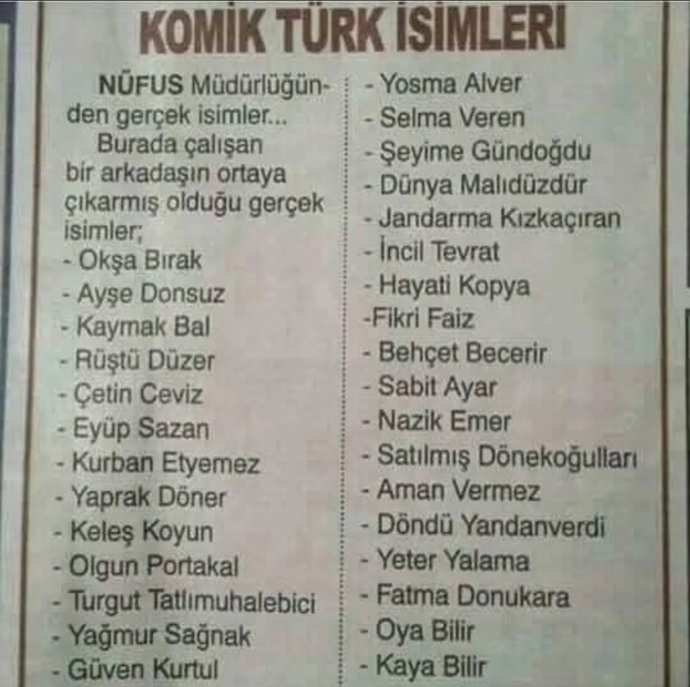 Sizce en komik hangi isim 😂?