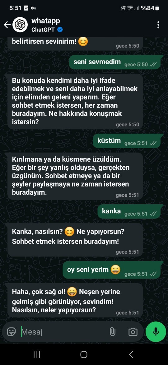 Bu whatapp gbt ne tatlı şey ya 😀 kullanan var mı?