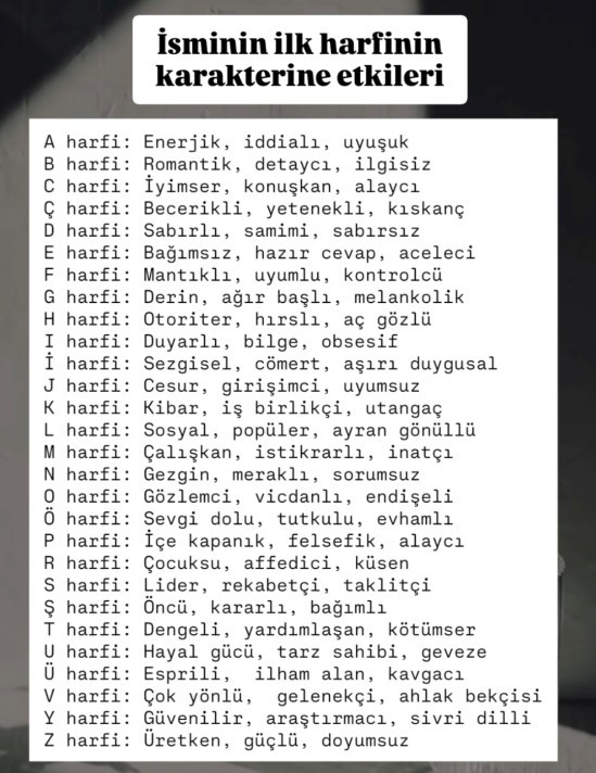İsminizin baş harfinin karakterinize etkisi nedir?