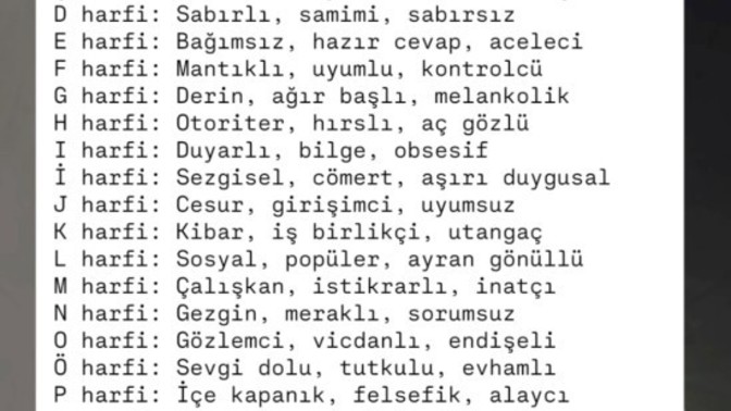 İsminizin baş harfinin karakterinize etkisi nedir?