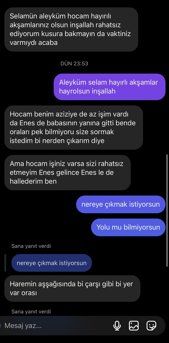 Mekkedeyim grubumuzdaki bir çocuk onunla bir yere gitmemi istedi?