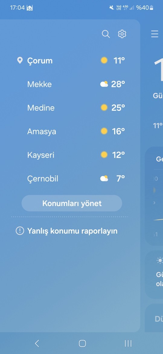 Telefonunuzun hava durumu uygulamasın da hangi şehirler mevcut?