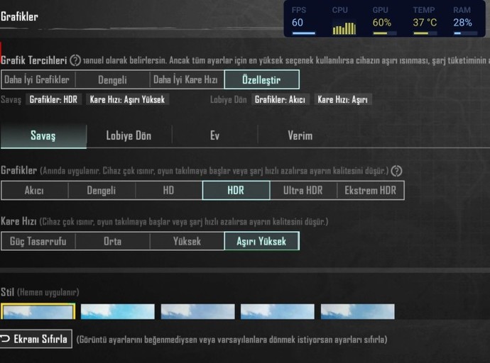 PUBG Mobile de hangi grafik ayarında ve Kare hızın da oynamayı tercih ediyorsunuz?