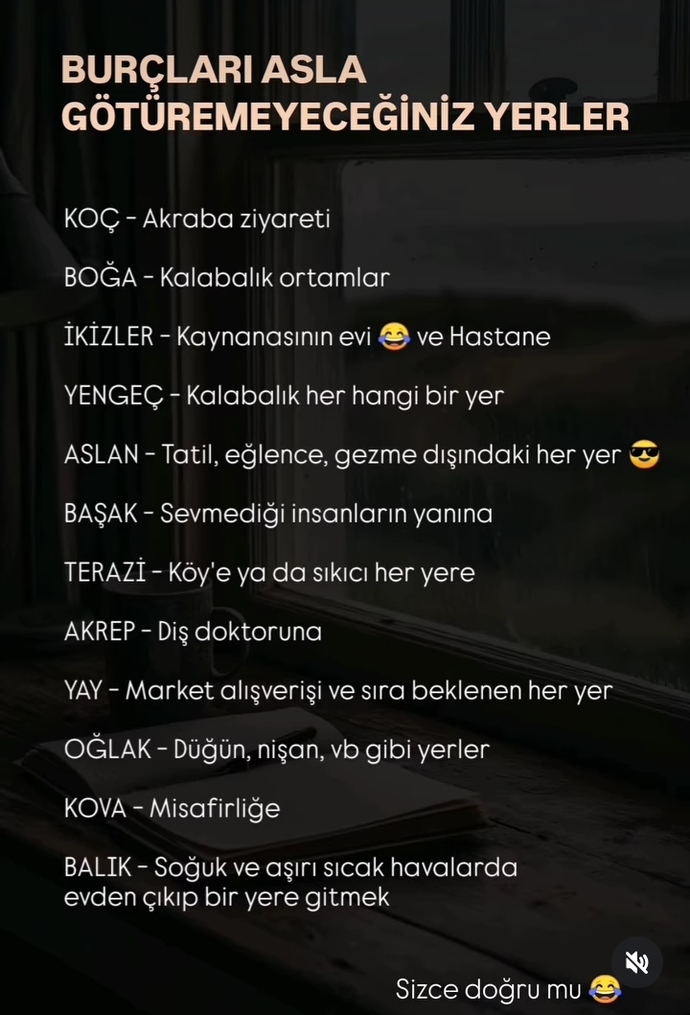 Burcunuza göre nereye gitmeyi sevmezsiniz?