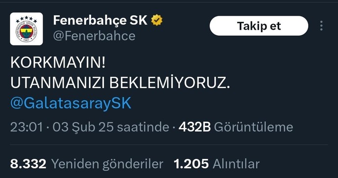 Galatasaray ve Fenerbahçe arasında tweet savaşı! Fenerbahçe az önce bu tweeti attı. Ne düşünüyorsunuz?