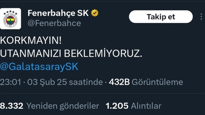 Galatasaray ve Fenerbahçe arasında tweet savaşı! Fenerbahçe az önce bu tweeti attı. Ne düşünüyorsunuz?