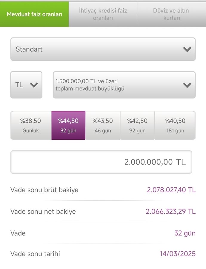 2 milyon TL'nin aylık faiz getirisi ne kadardır?