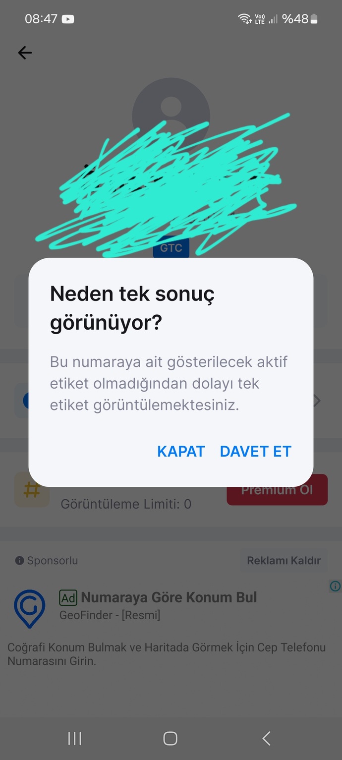Getcontactte nicin neden tek sonuc gorunuyoruyarisiyla bazi insanlarin etiketlerini gotemiyorum?
