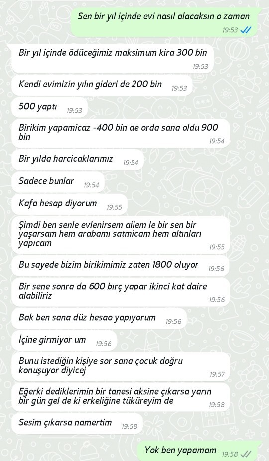 Çocukta haklı durumu yok ekonomi kötü evet ama yuva üstüne de yuva kurmak saçma değil mi çok zor bir sene bile yapamam ki?