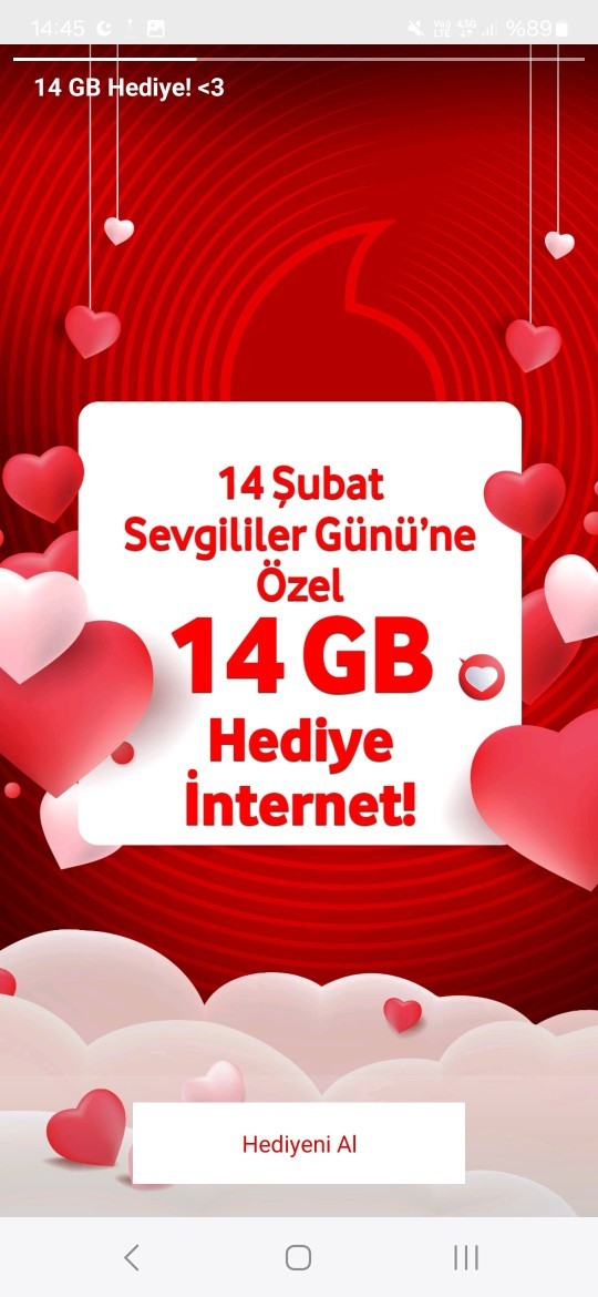 Vodafone 14  Şubat  Sevgililer gününe Özel 14 GB hediye internet veriyor yeni kampanya nasıl buldunuz ve internet aldınız mı?
