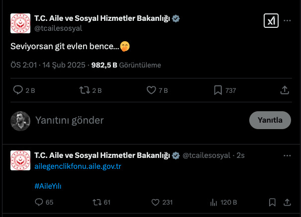 Bakanlık ‘Seviyorsan evlen’ dedi, kredi linki paylaştı. Siz ne düşünüyorsunuz?