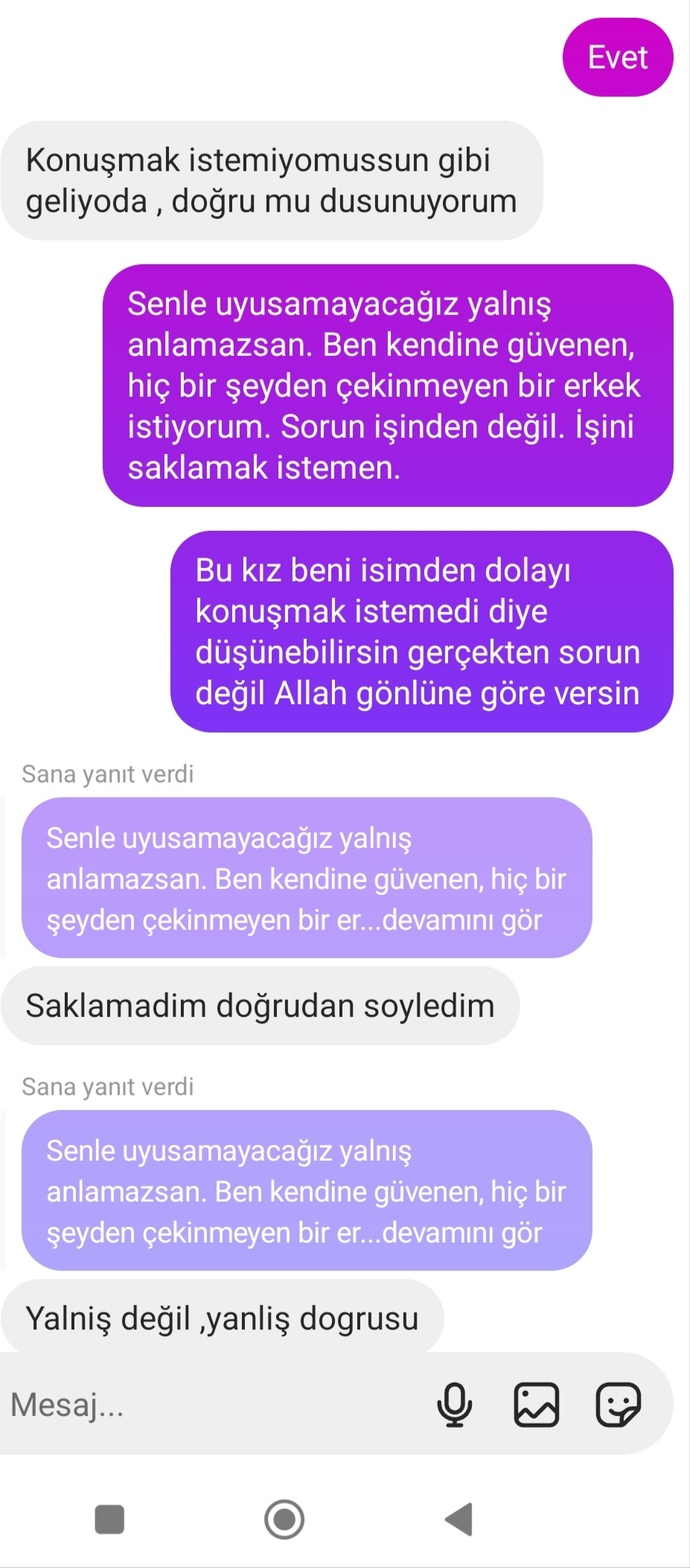 İşinden dolayı reddetiğimi düşünüyor ama çekinik olduğu için istemedim haksız mıyım?