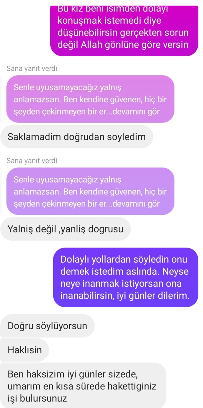 İşinden dolayı reddetiğimi düşünüyor ama çekinik olduğu için istemedim haksız mıyım?