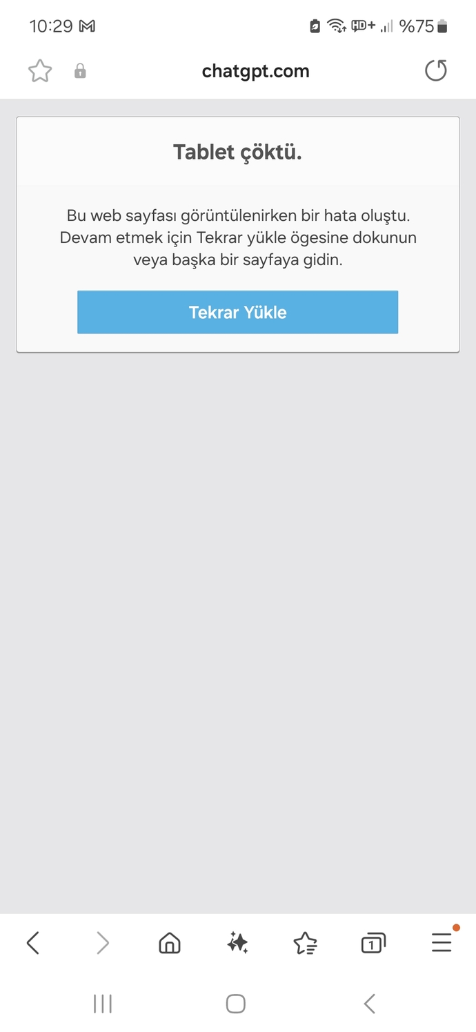 Chat phtye giriş yaparken tablet çöktü uyarısı veriyor ne yapabilirim?