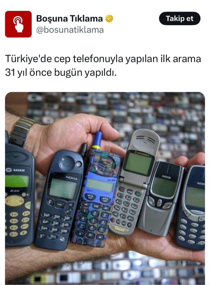 Türkiye’de cep telefonuyla yapılan ilk arama 31 yıl önce bugün yapılmış. Cep telefonunuzdan ilk kimi aradınız hatırlıyor musunuz?