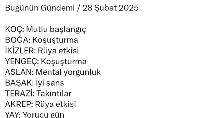 Burcunuzun bugünkü gündemi nedir?