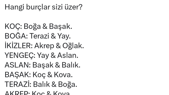 Burcunuza göre hangi burçlar sizi üzer?