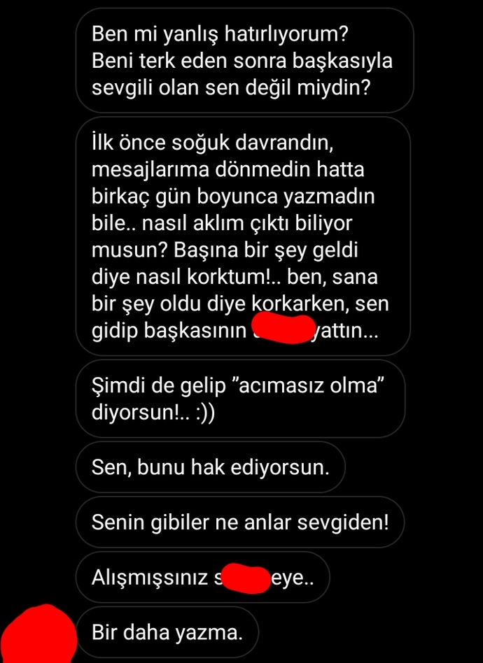 Eski sevgilimin yazdığı şeylere bakın. Erkekler niye bu kadar acımasız?