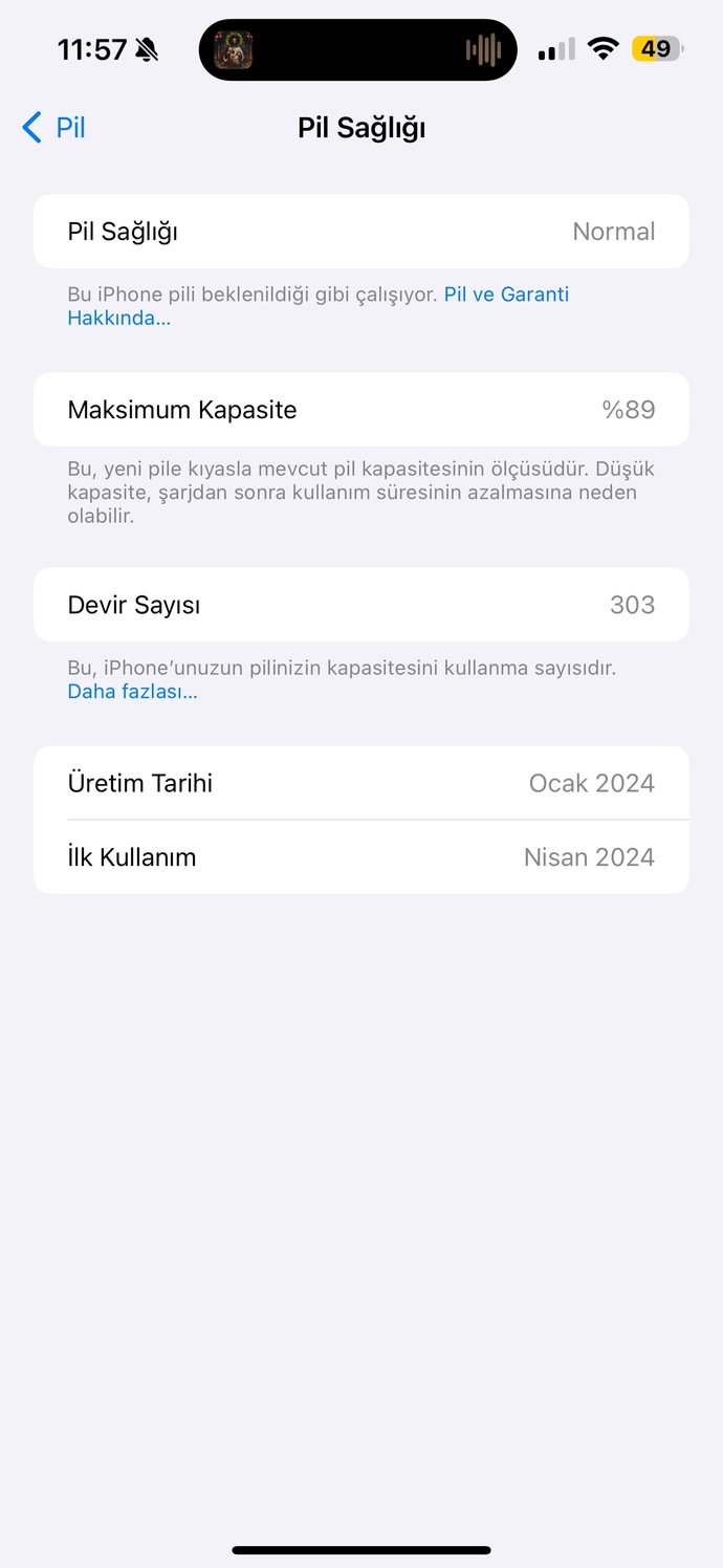 İphone 15 pro max kullanıyorum pil yüzdem %89?