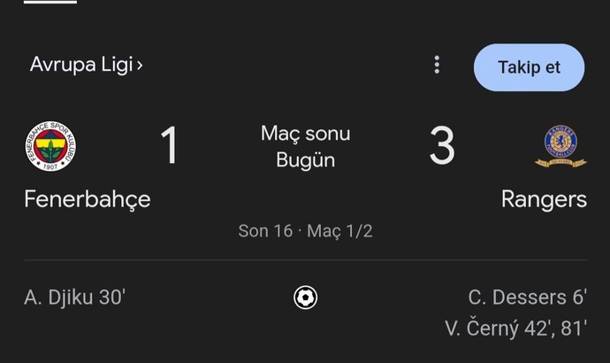 Fenerbahçe 1-3 Rangers Maç Sonucu... Fenerbahçenin Çeyrek Finale Kalma Umutları Söndü Mü?