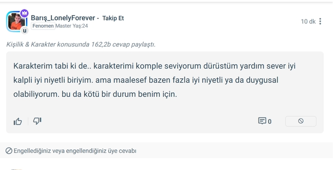 Kendinizle ilgili sevdiginiz, övündüğünüz bir özelliğinizi söyleyin desem?