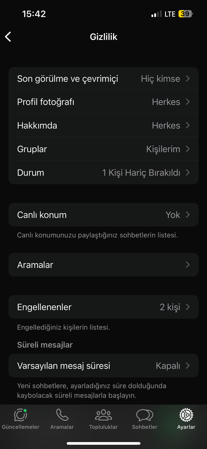 Son görülmeniz kapalı mı?