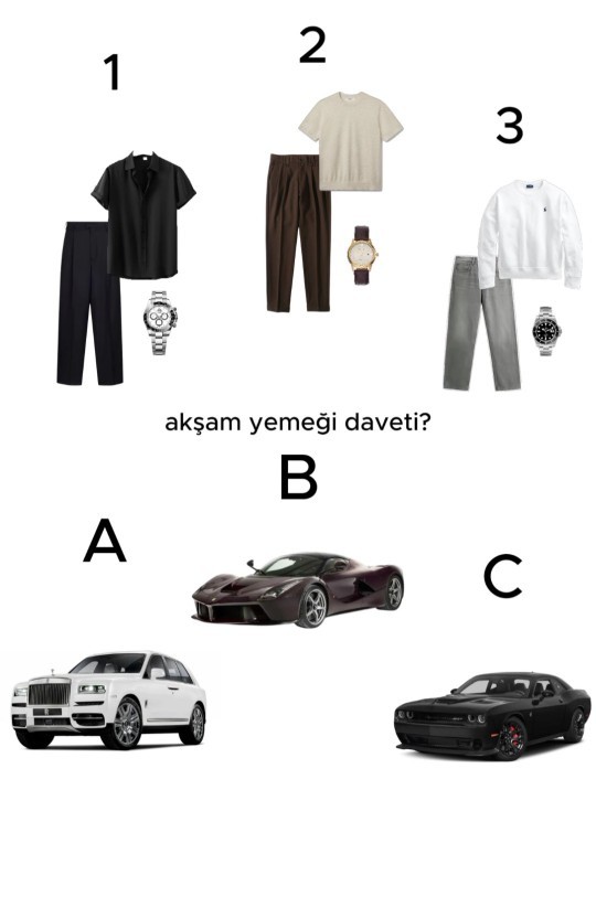 Akşam yemeğine davet edildiniz, hangi kombin+araba ile gidersiniz?