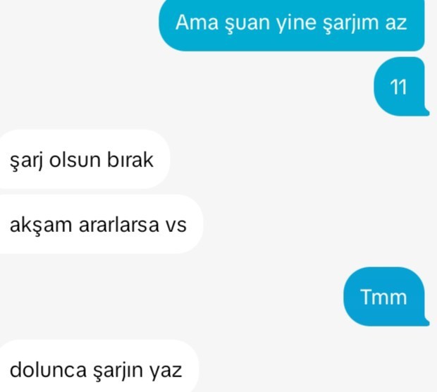 Telefonumun şarjı bitiyor dedim şarja tak sonra yaz dedi benimle konuşmayı seviyor mu?