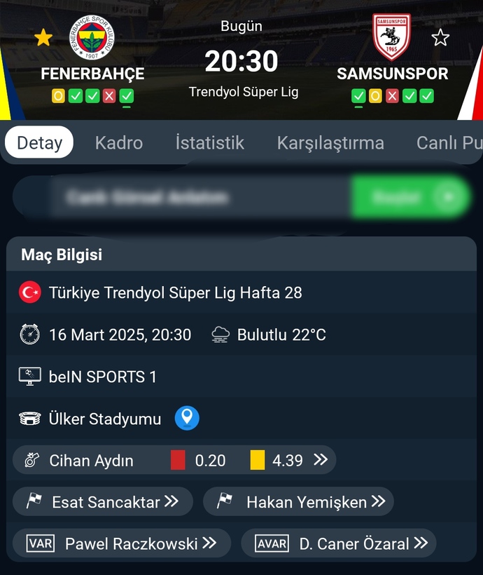 Fenerbahçe – Samsunspor maçı için skor tahmininiz nedir?