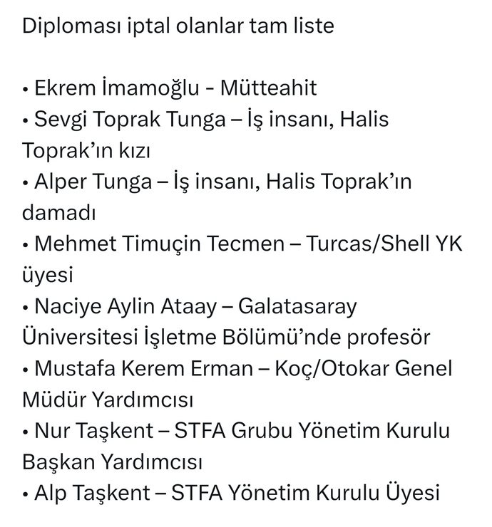 DDiplomasi iptal olanların hepsinin zengin olması hakkında ne dusunuyosunuz?