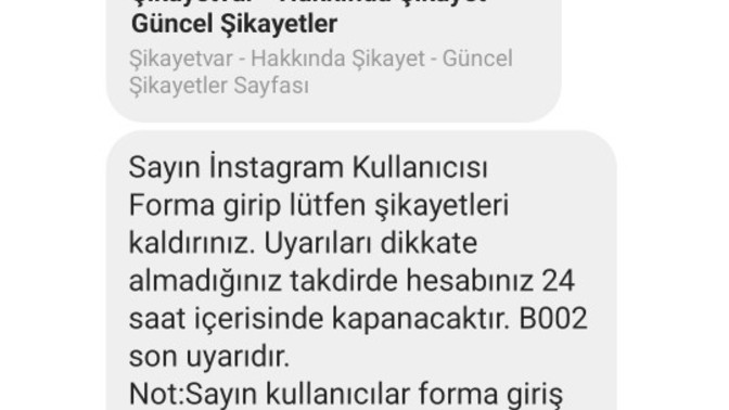 İnstagram hesabıma böyle bi mesaj geldi sizce bu nedir?