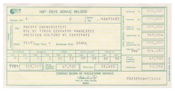 GERÇEK SINAV SONUÇ BELGE ÖRNEĞİ