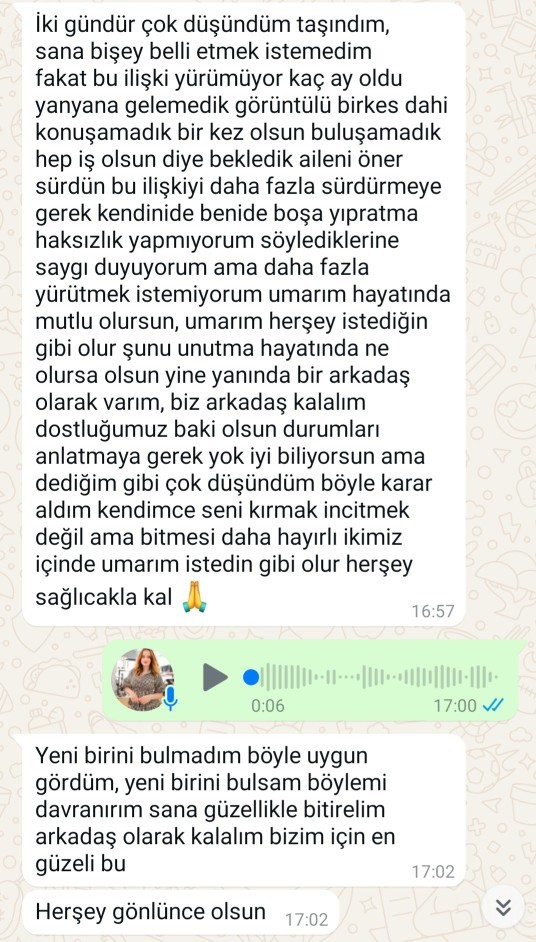 3 aylık sevgilimin ayrılık mesajı?