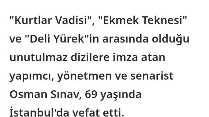 Zincirlikuyu mezarlığı bu kez Osman Sınav'ı ağırlayacak 😔 hayatınıza dokunan Sinegraf yapımı hangisi?
