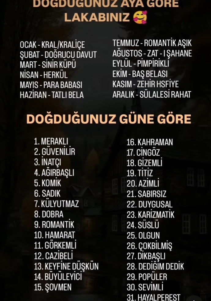 Doğduğunuz aya/ güne göre lakabınız neymiş?