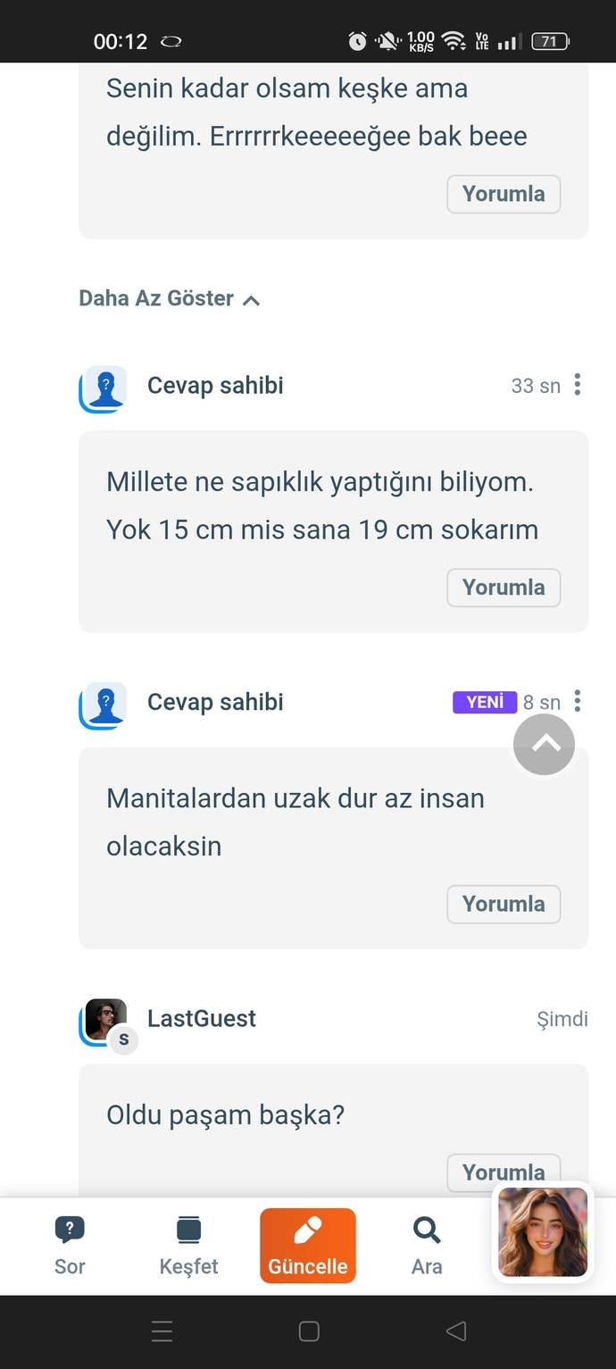 Erkek ya 19cm falan diyo sksjs