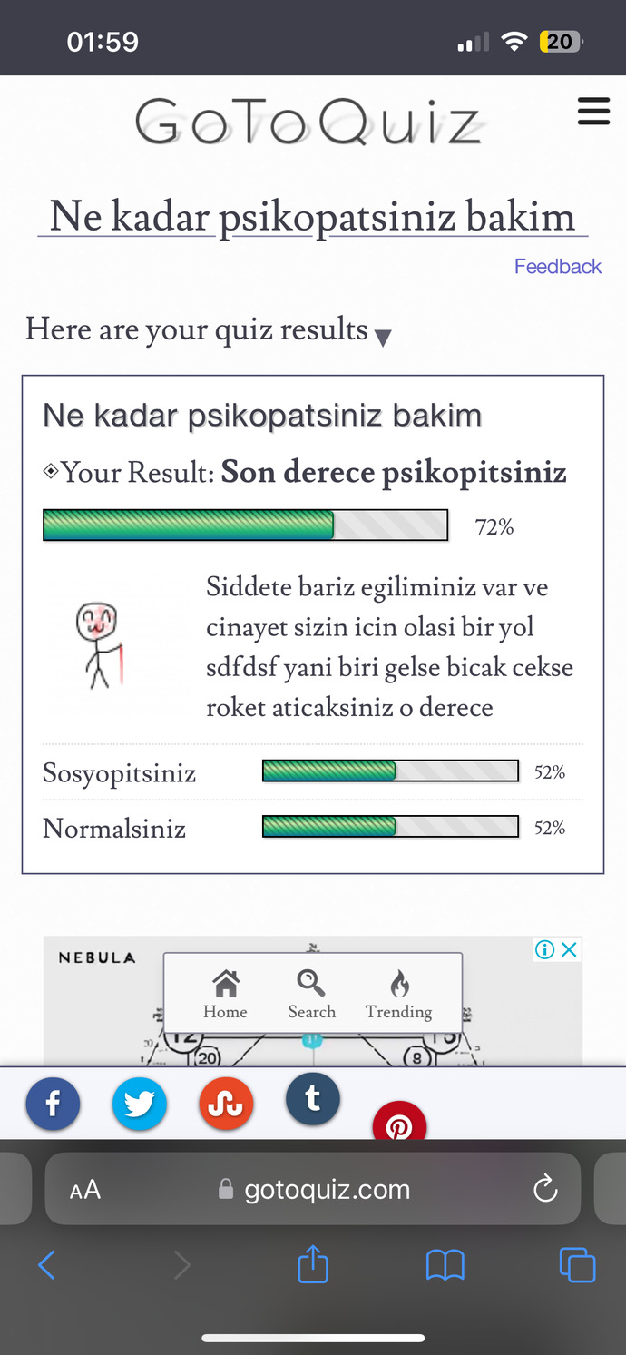 Arkadaşlar quiz yaptim, bi bakmak ister misiniz?