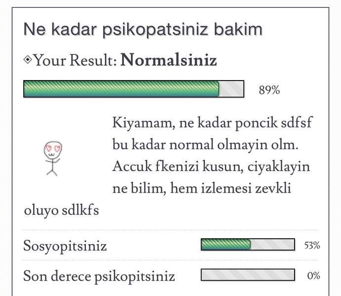 Arkadaşlar quiz yaptim, bi bakmak ister misiniz?