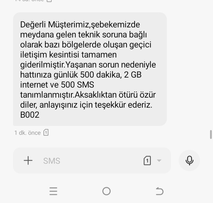 Turkcelden sizede sms geldimi hediye?