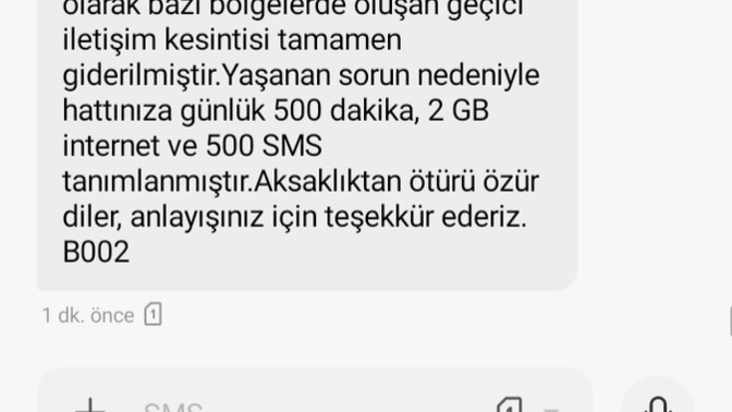 Turkcelden sizede sms geldimi hediye?