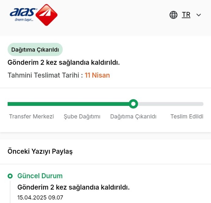 Aras kargo geç sipariş ve belirsiz bilgilendirme?