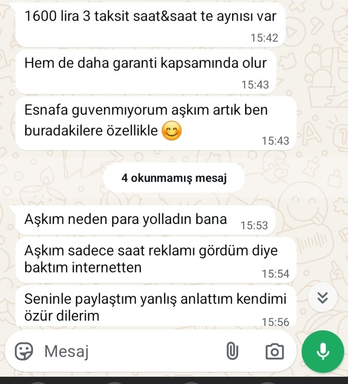Eşim bana saat almıştı , sonra saati daha ucuza bulabilir miydi diye araştırmış, bu attığı mesaj normal mi?